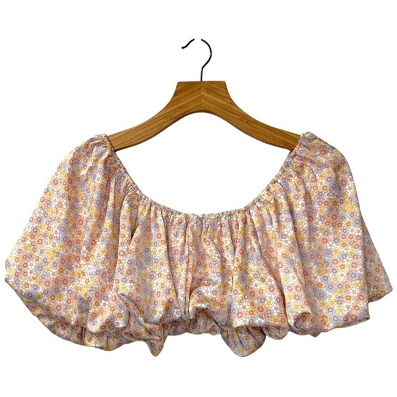 Zara Satin Effect Floral Crop Top Off-The-Shoulder Puff Shoulder Size S New - Picture 6 of 11